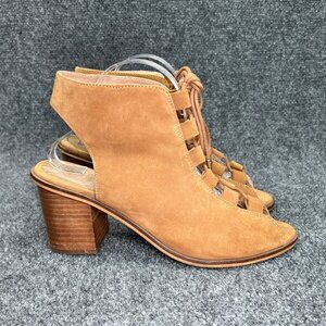 Kurt Geiger Molly Mid Heel Ankle Boots Women's 10 Tan Suded Lace Up Block Heels‎